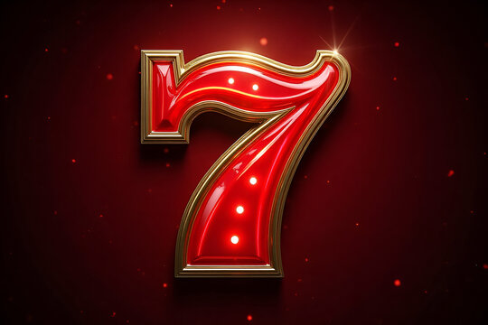 Bold casino logo design featuring a colorful slot machine with the iconic 777 win combination at the center. Surrounded by glowing neon lights, casino chips, and sparkling effects. The logo exudes exc