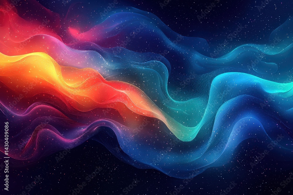 Poster vivid abstract colorful background with wavy patterns and cosmic atmosphere