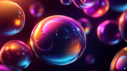 Floating Colorful Bubbles in Dark Background