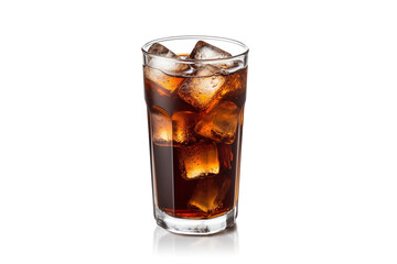 Cola drink with ice cubes. A tall glass filled with a refreshing cola beverage isolated in transparent background cutout png