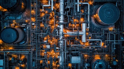 Aerial view of intricate industrial plant network