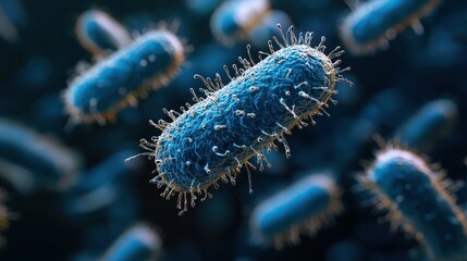 Fototapeta premium Close-up of vibrant blue bacteria floating in a microscopic world.