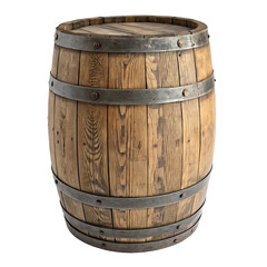Obraz premium Rustic Wooden Barrel with Metal Bands PNG and transparent background
