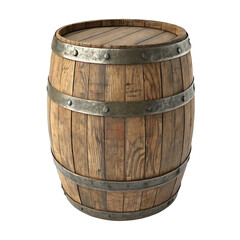 Obraz premium Rustic Wooden Barrel with Metal Bands PNG and transparent background