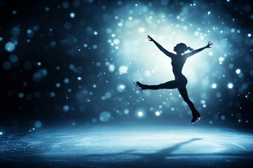 Naklejka premium A figure skater performs a graceful spin on the ice, captured through professional sports photography, with a 3:2 aspect ratio, assigned the job ID b72fa66c-6a04-47dd-b99c-efc4774d6cfe