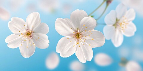Fototapeta premium Summer nature background with cute white sakura on blue