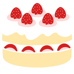 Strawberry Cream Cake Vector Illustration – Flat Style Dessert with Whipped Cream and Berries