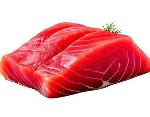  High-resolution, ultra-quality image of fresh ahi tuna steak, neatly cut and arranged on tra 