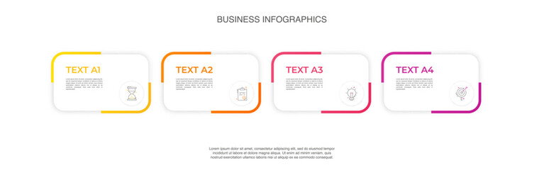 Modern vector infographics with 4 rectangles. Business template with graphic four steps for diagram, web, banner, presentations, flowchart, content, levels, chart, graphic, timeline