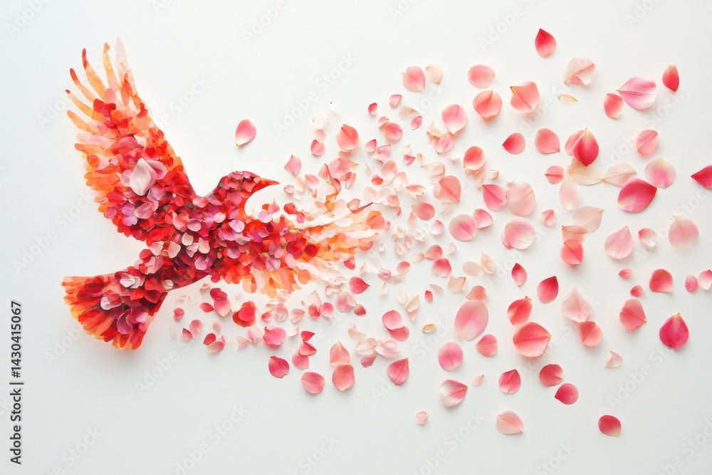 Poster bird crafted from flower petals soaring in a harmonious display of natures beauty in an abstract set
