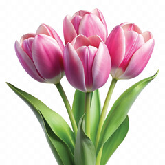 realistic 3d bouquet of three yellow tulips close up isolated on white background