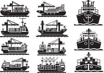 Cargo ship icon. Various cargo ship images.