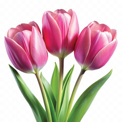 realistic 3d bouquet of three yellow tulips close up isolated on white background