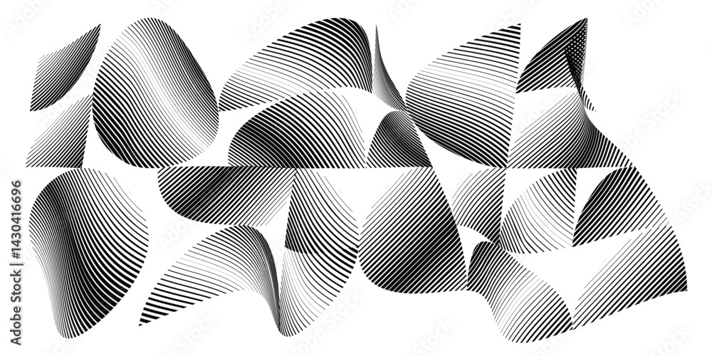 Poster abstract flow lines design elements . fluid wavy shape . glitched circle design . striped linear obj