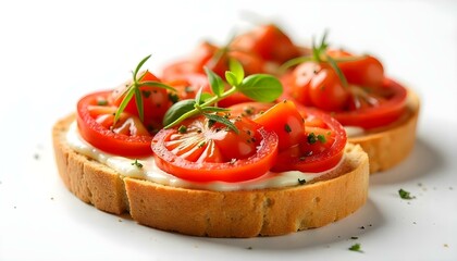 Traditional italian Bruschetta on white background