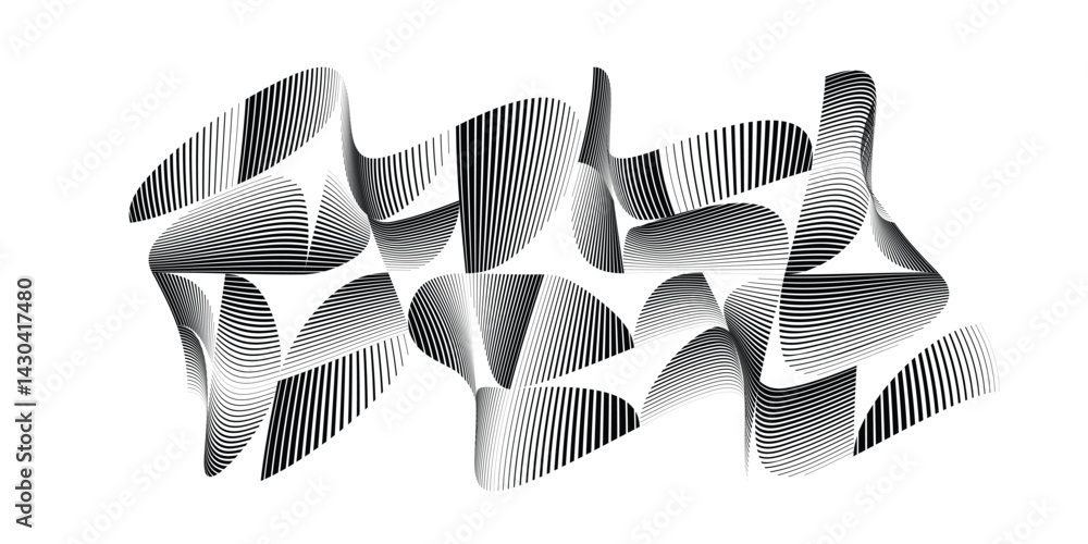 Poster abstract flow lines design elements . fluid wavy shape . glitched circle design . striped linear obj