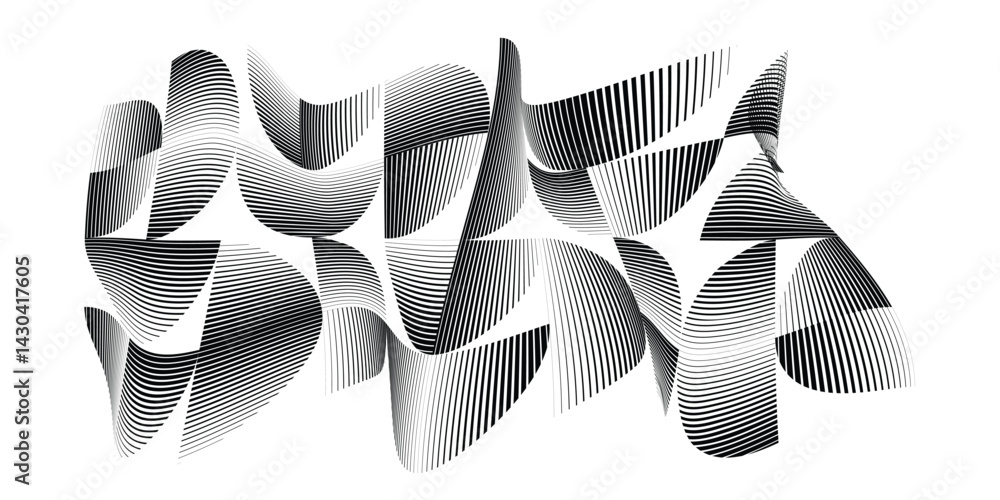 Poster abstract flow lines design elements . fluid wavy shape . glitched circle design . striped linear obj