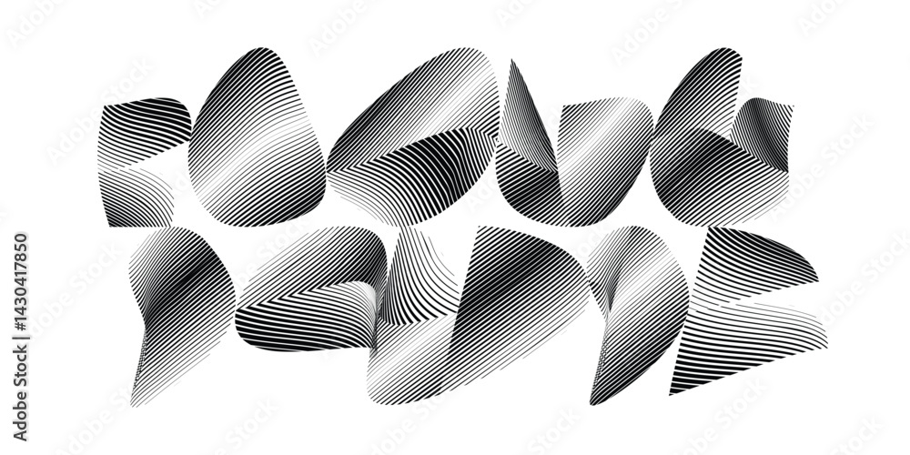 Poster abstract flow lines design elements . fluid wavy shape . glitched circle design . striped linear obj