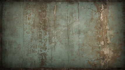 Obraz premium A distressed, dark vintage wall background with visible cracks, worn-off paint, and subtle texture, evoking a sense of nostalgia and aged charm, ideal for overlaying text in a bold.