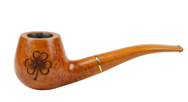 Isolated Wooden Smoking Pipe with Clover Leaf Design - Powered by Adobe