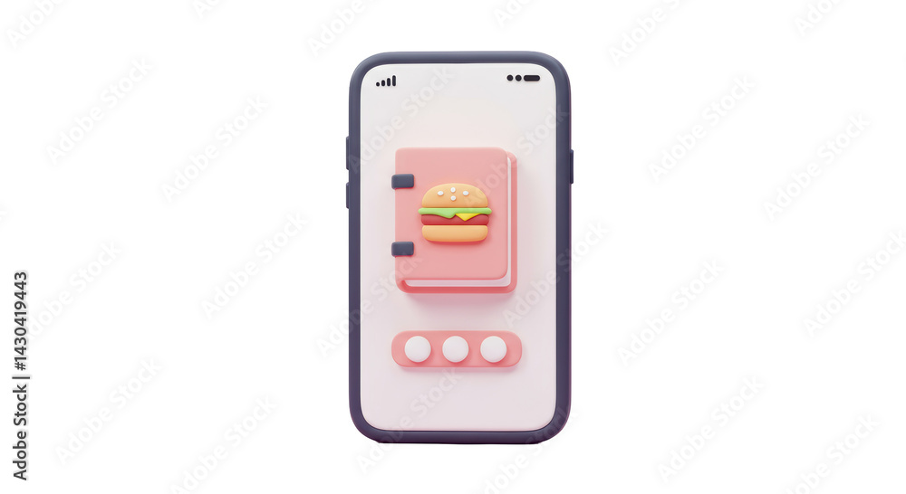 Poster isolated smartphone with burger cookbook app