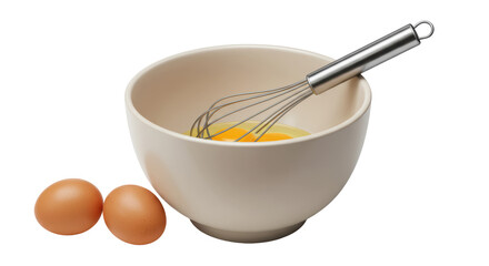 Isolated Bowl with Eggs and Whisk Cooking Preparation