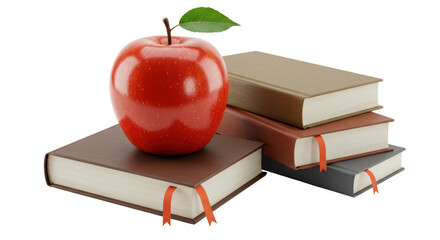Isolated Apple on Stack of Books Study Scene