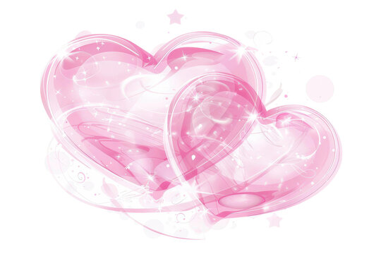Two intertwined hearts design with sparkling effects, colorful swirls, and artistic elements on a transparent background for romantic themes and celebrations
