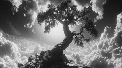 Obraz premium Majestic tree silhouette against a dramatic sky.