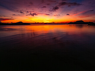 Fototapeta premium Sea sunset or sunrise sky waves nature background,Amazing sunset landscape view
