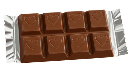Isolated Chocolate Bar with Heart Shaped Sections