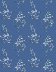 A beautiful hand drawn demask blue seamless pattern for design prints 