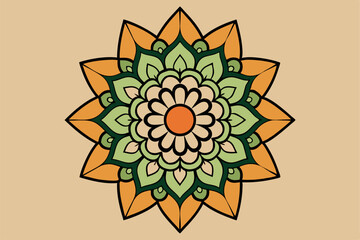 Abstract floral ornament in a round vector design shows a decorative nature pattern with sun-like elements
