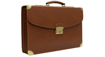Isolated Classic Brown Leather Briefcase with Brass Details