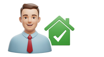 Isolated Cartoon Businessman with House Icon Approval