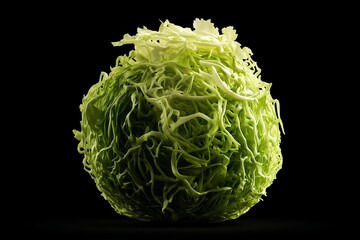 Fototapeta premium Vibrant Green Savoy Cabbage Intricate Texture Close Up Studio Shot Isolated on Black Background