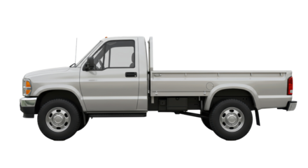 Isolated Silver Flatbed Truck with Extended Cab