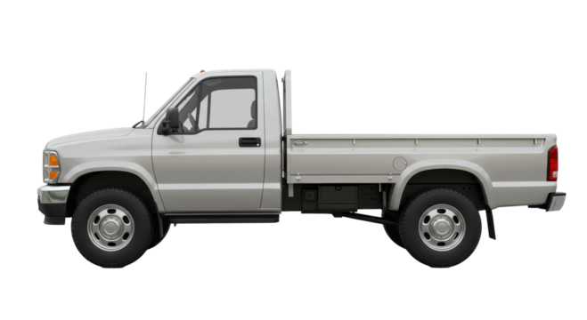 Isolated Silver Flatbed Truck with Extended Cab