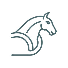Elegant black and white horse head logo design. This stylized, black and white vector graphic shows a horse's head in profile view.