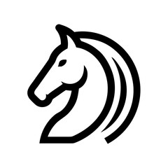 Elegant black and white horse head logo design. This stylized, black and white vector graphic shows a horse's head in profile view.