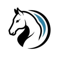 Elegant black and white horse head logo design. This stylized, black and white vector graphic shows a horse's head in profile view.