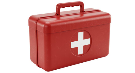 Isolated Red First Aid Kit Box with Prominent White Cross