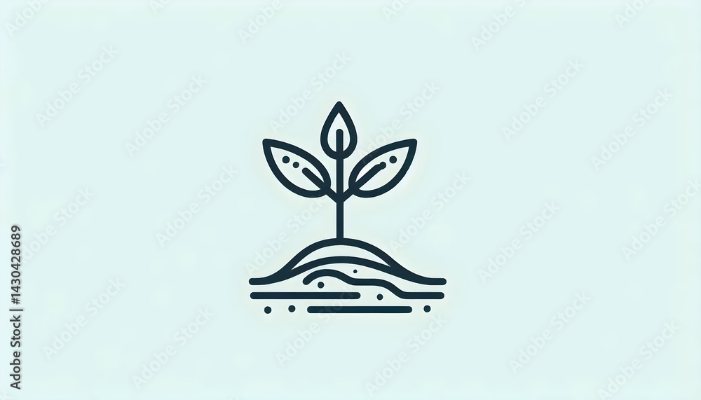 Aufkleber outlined sprout icon with soil base in minimalist vector format, soft light background highlighting 