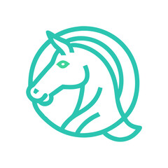 Horsehead Silhouette in Horseshoe Shape Logo . A simple, elegant silhouette of a horse's head nestled within a horseshoe shape.