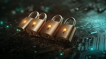 Secure padlocks on a vibrant circuit board, symbolizing data protection and privacy