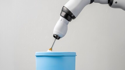 A futuristic robot arm holding a paintbrush over a canvas, showcasing art meets technology
