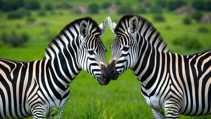Fototapeta premium Striped Zebras Together in Tanzania's Plain