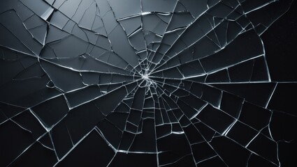 Obraz premium Shattered glass with extensive cracks and fragments