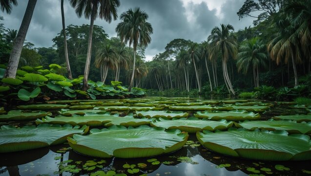 Magnificent Amazon Water Lilies in Mauritius Garden