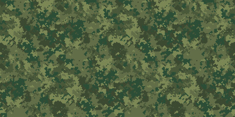 Intricate digital camouflage pattern in shades of green. Perfect for military, hunting, or gaming designs.  Evokes themes of concealment, strategy, and nature.